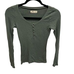 Hollister Y2K Henley thermal shirt Bella Swan long sleeve green size XS